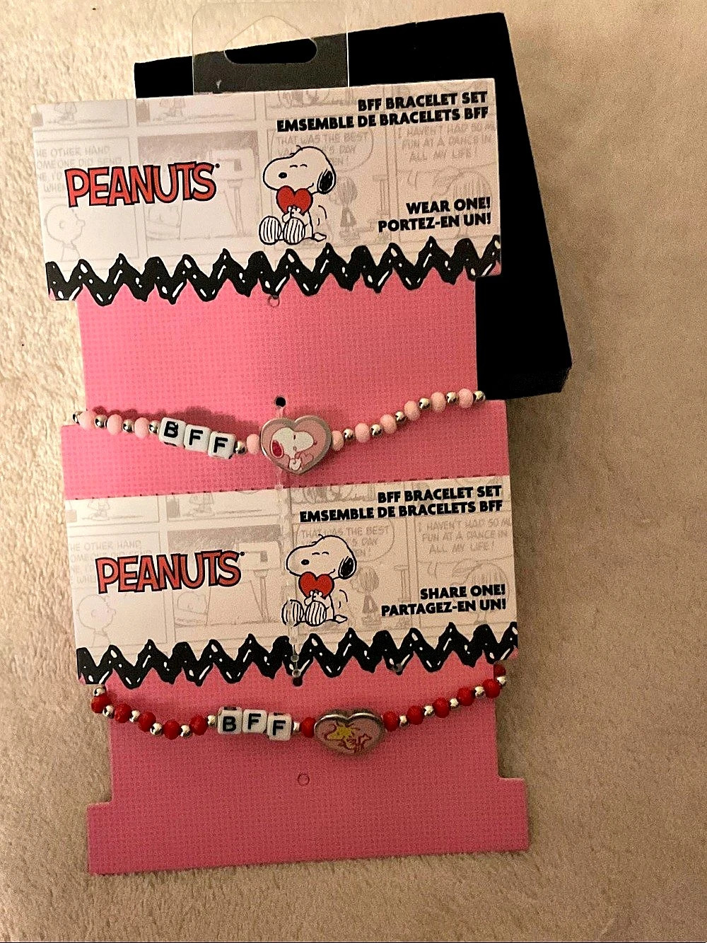 Peanuts Snoopy & Woodstock BFF Bracelet Set Pink & Red